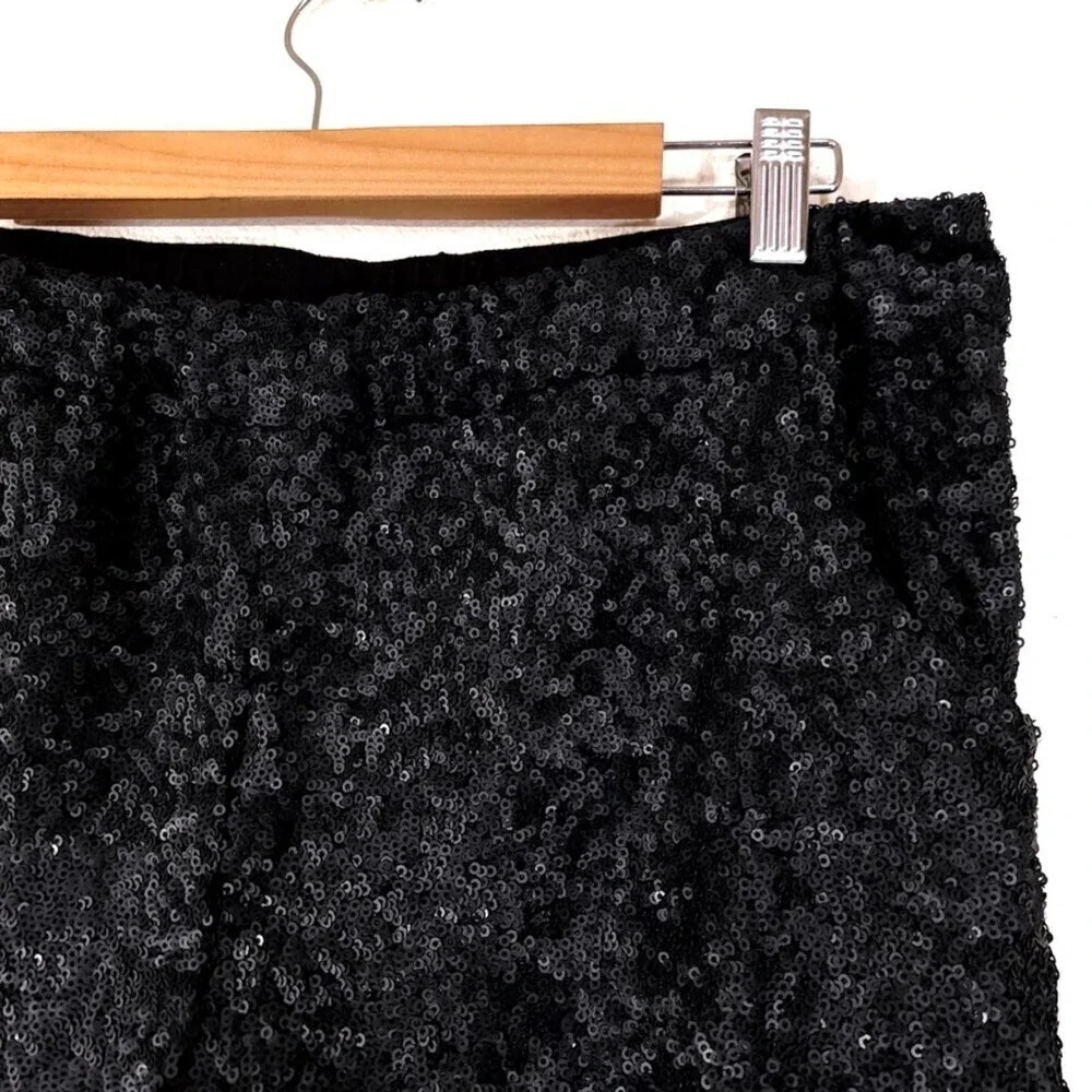FREE PEOPLE Sequin Party Trouser Ankle Cropped Pull On Pants Black Small y2k